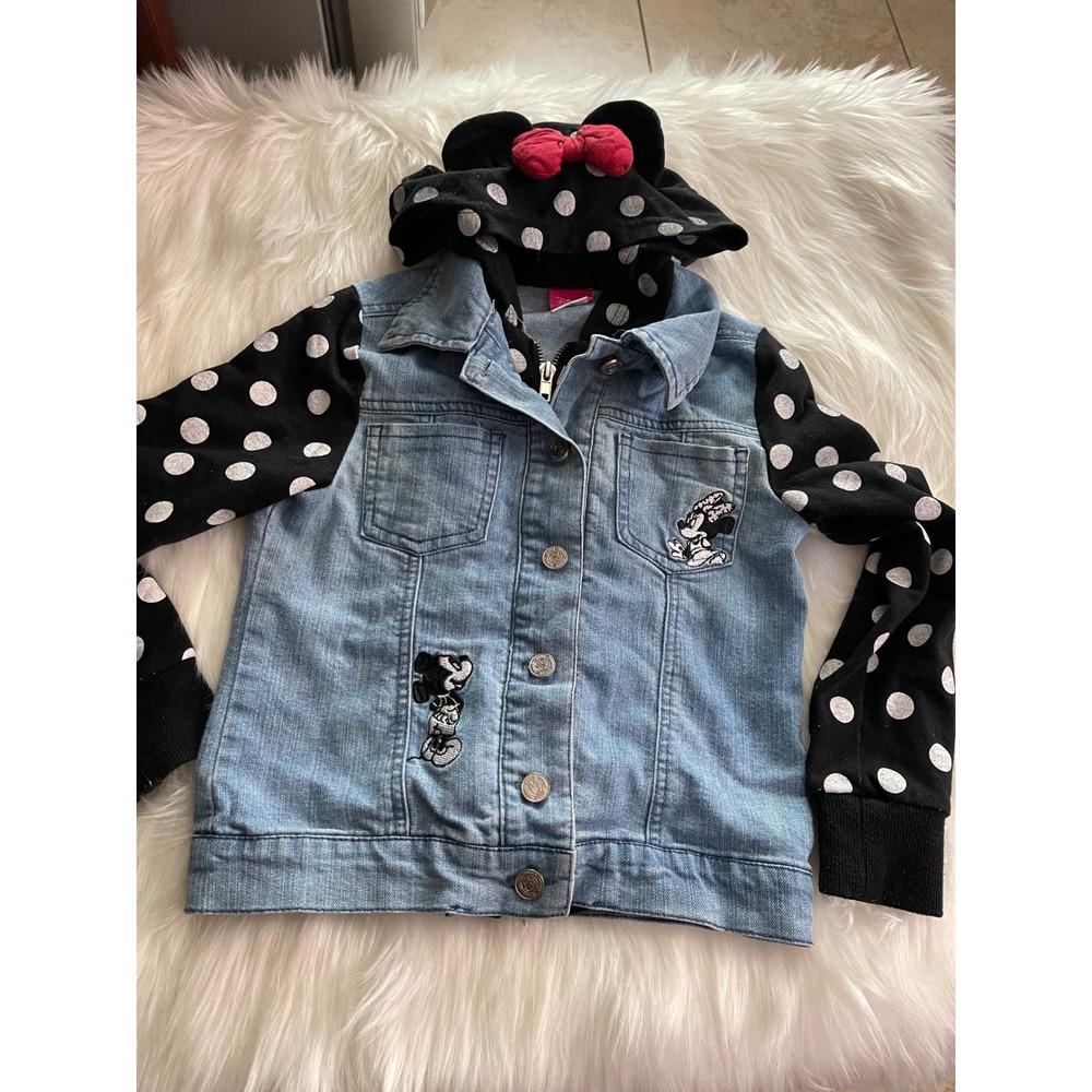 Disney Minnie  Girls Sz 6 Denim  Jean Jacket Polka Dot Embroidered 3D Ears Bow